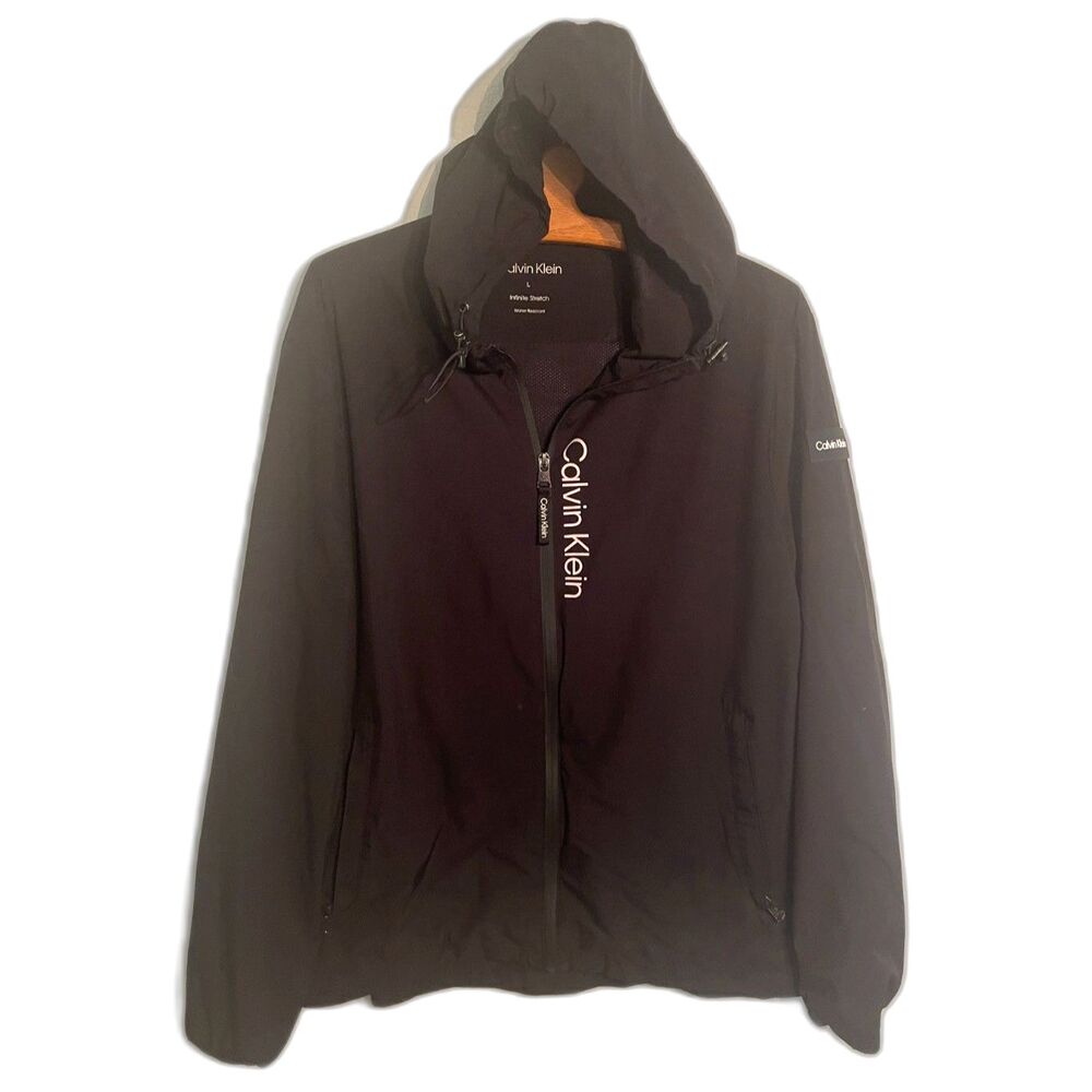 Calvin Klein Men’s Windbreaker Jacket w/ Hood Color Black White Logo Size Large